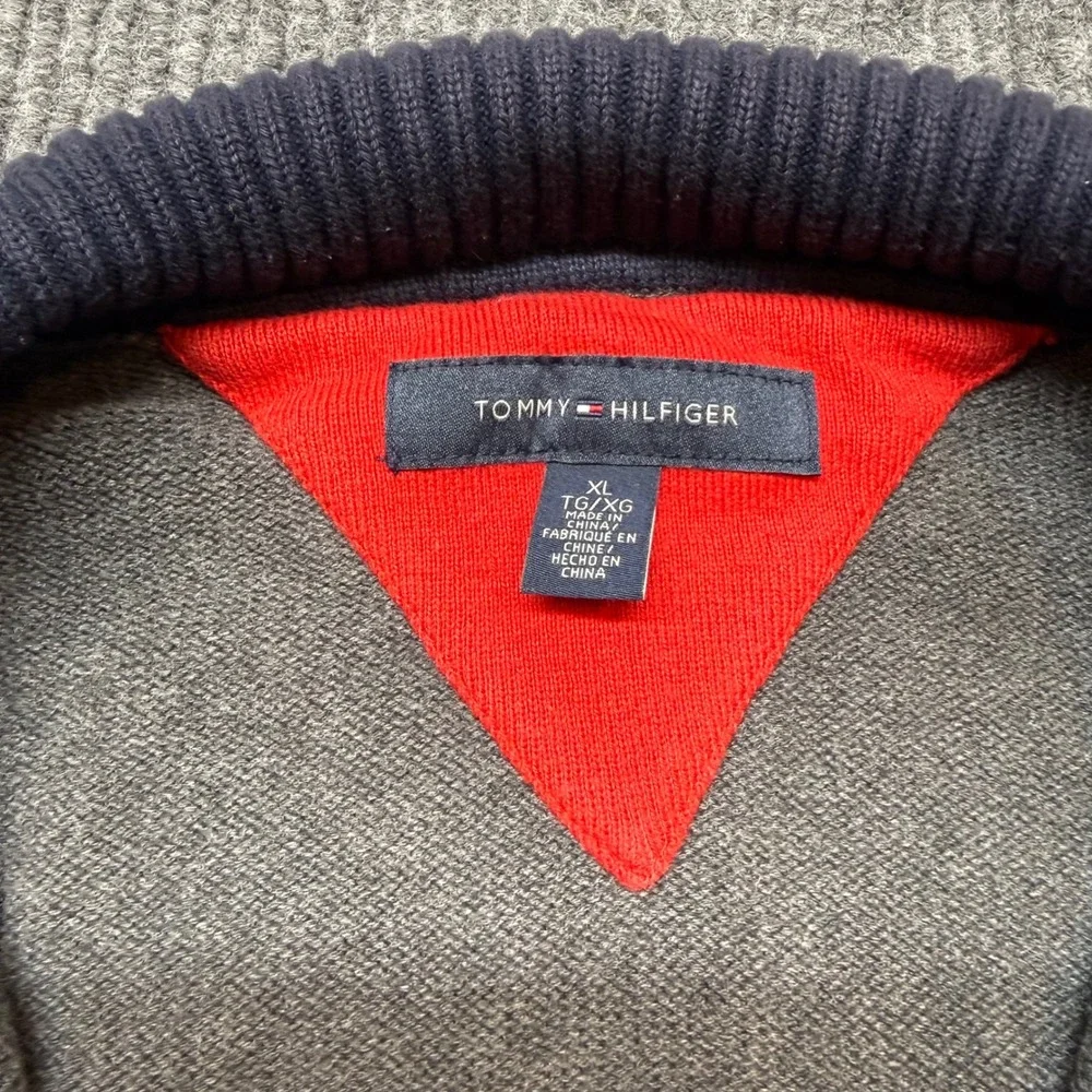 Tommy Hilfiger Mens XL Gray 1/4‎ Zip Cotton Knit Pullover Sweater Mock Neck Logo